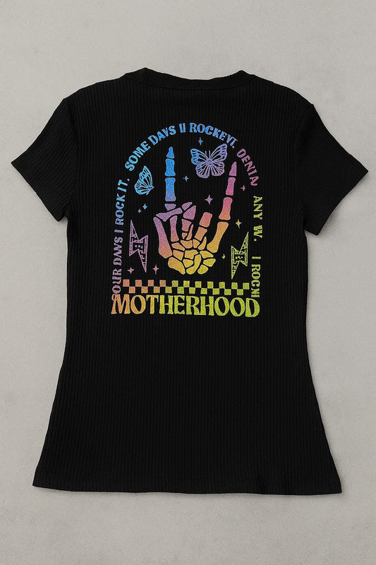 Rainbow Skeleton Hand Graphic Tee: Edgy Mom Shirt, Size 8
