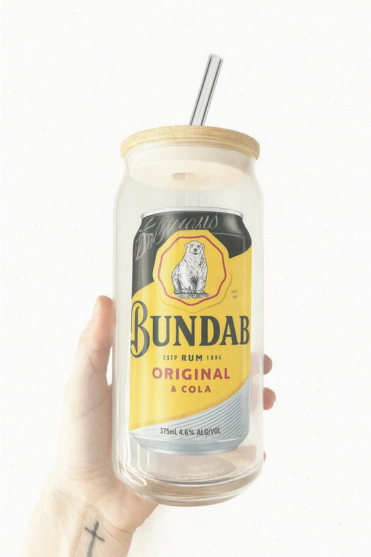 Bundaberg Rum Glass Can Cup: Reusable Tumbler with Bamboo Lid & Straw
