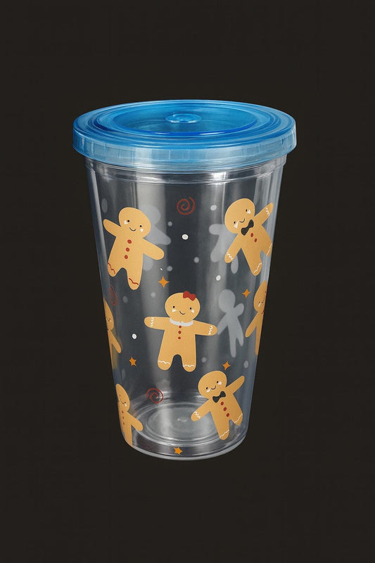 Christmas Gingerbread Tumbler with Lid – Holiday Reusable Cup