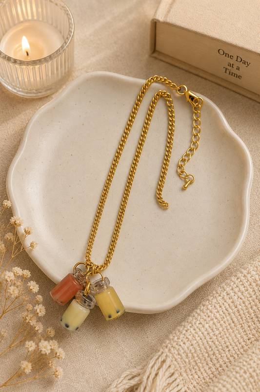 Mini Boba Tea Necklace: Bubble Tea Bottle Pendant Jewelry