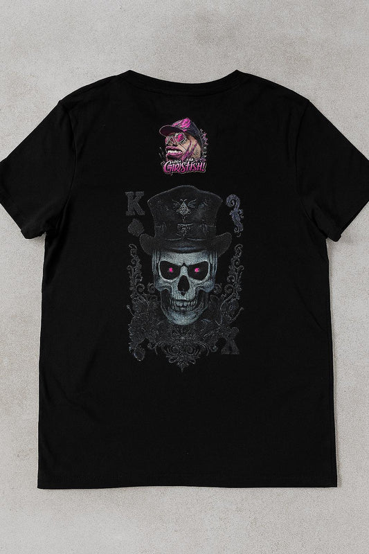 Edgy Graphic Tee: Catfish & Skull Double-Sided Black Shirt