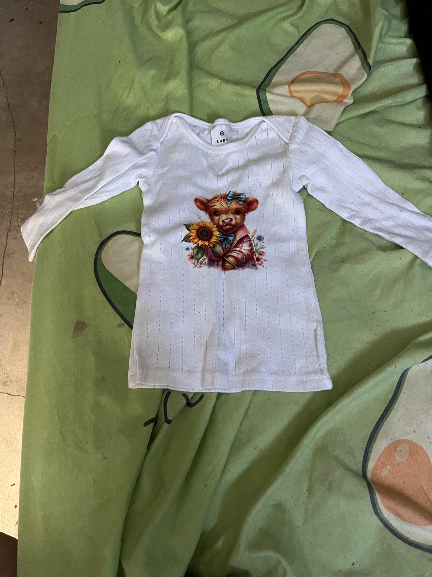 Sunflower Highland Cow Baby Long Sleeve: Country Newborn Outfit