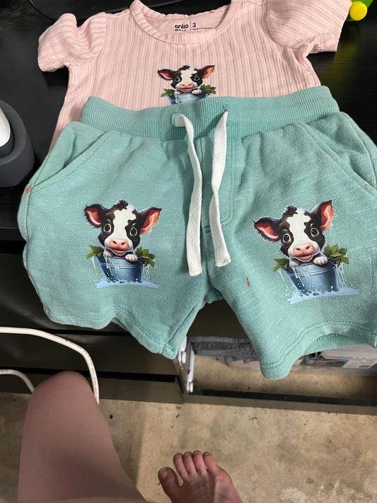 Toddler Girl’s 2-Piece Outfit – Cow Print Set (bodysuit & Shorts)