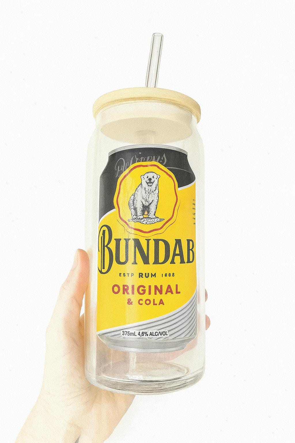 Bundaberg Rum Glass Can Cup: Reusable Tumbler with Bamboo Lid & Straw