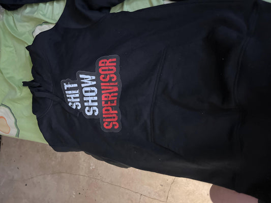 Funny Hoodie | “Sh*t Show Supervisor” Men’s Small Hoodie | Sarcastic Graphic Hoodie | Gag Gift for Friends | Unisex Black Pullover