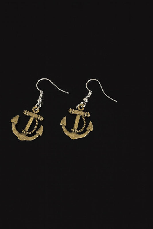 Nautical Anchor Earrings – Antique Brass Dangle Jewelry, Ocean Inspired Gift