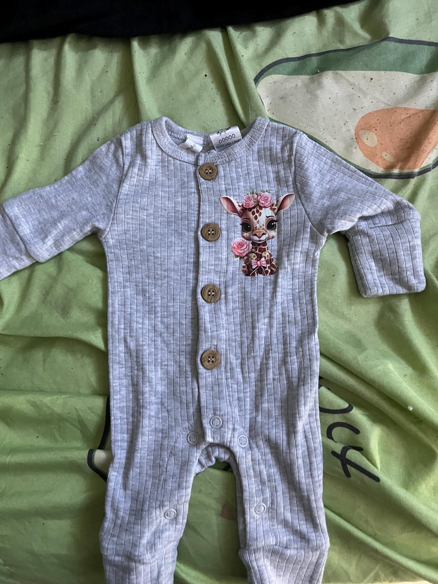 Deer Print Baby Romper: Handmade Newborn Onesie - Neutral & Mint