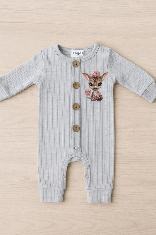 Deer Print Baby Romper: Handmade Newborn Onesie - Neutral & Mint