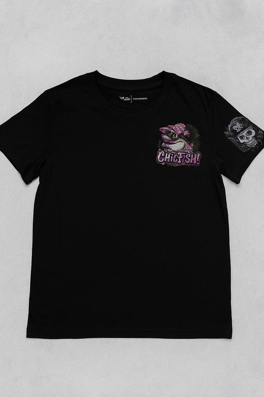 Edgy Graphic Tee: Catfish & Skull Double-Sided Black Shirt