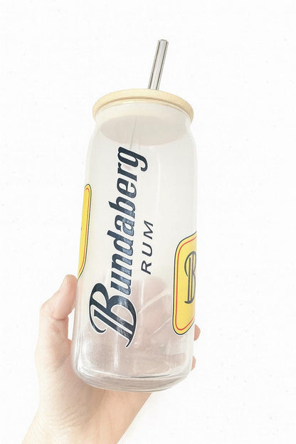 Bundaberg Rum Glass Can Cup: Aussie Drinkware with Bamboo Lid & Straw