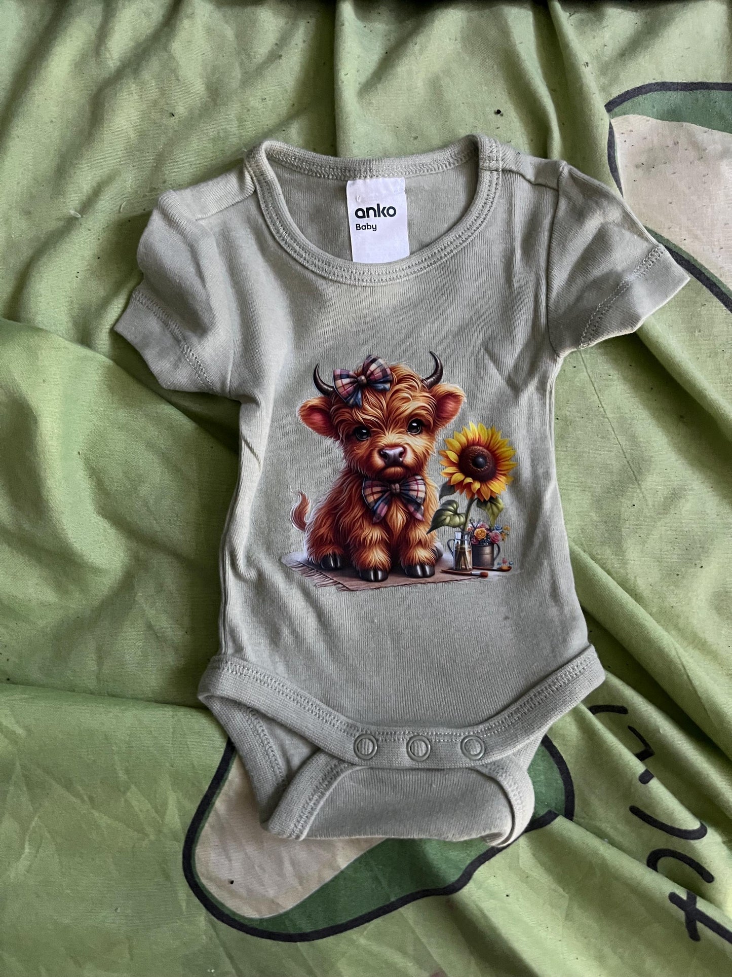Sunflower Highland Cow Baby Bodysuit | Country Newborn Outfit