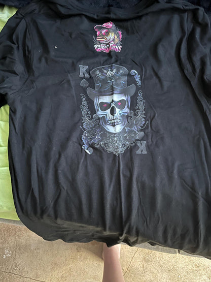 Edgy Graphic Tee: Catfish & Skull Double-Sided Black Shirt