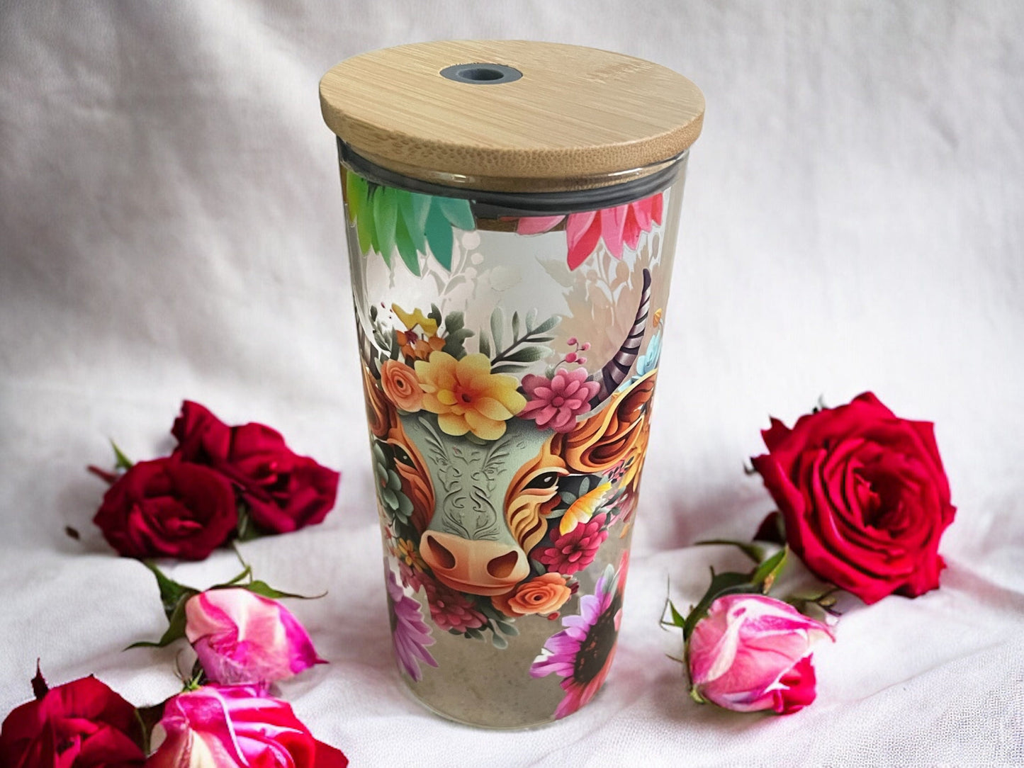 17 Oz Highland Cow Floral Tumbler