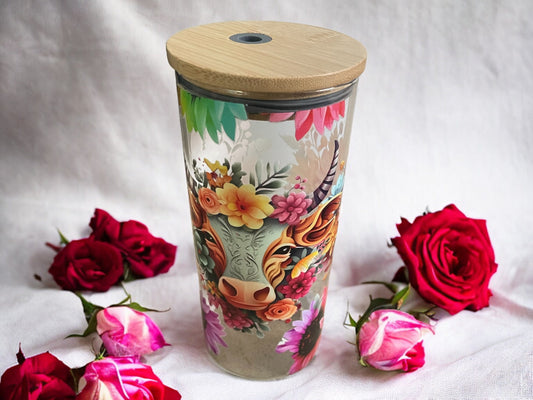 17 Oz Highland Cow Floral Tumbler