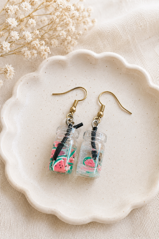 Mini Jar Drink Earrings – Lemonade, Watermelon, and More!