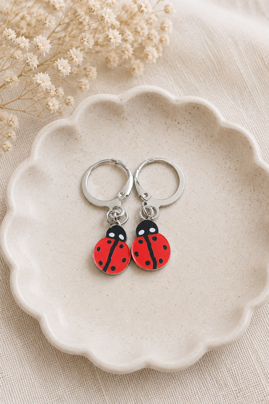 Handmade Ladybug Hoop Earrings – Whimsical Bug Jewelry