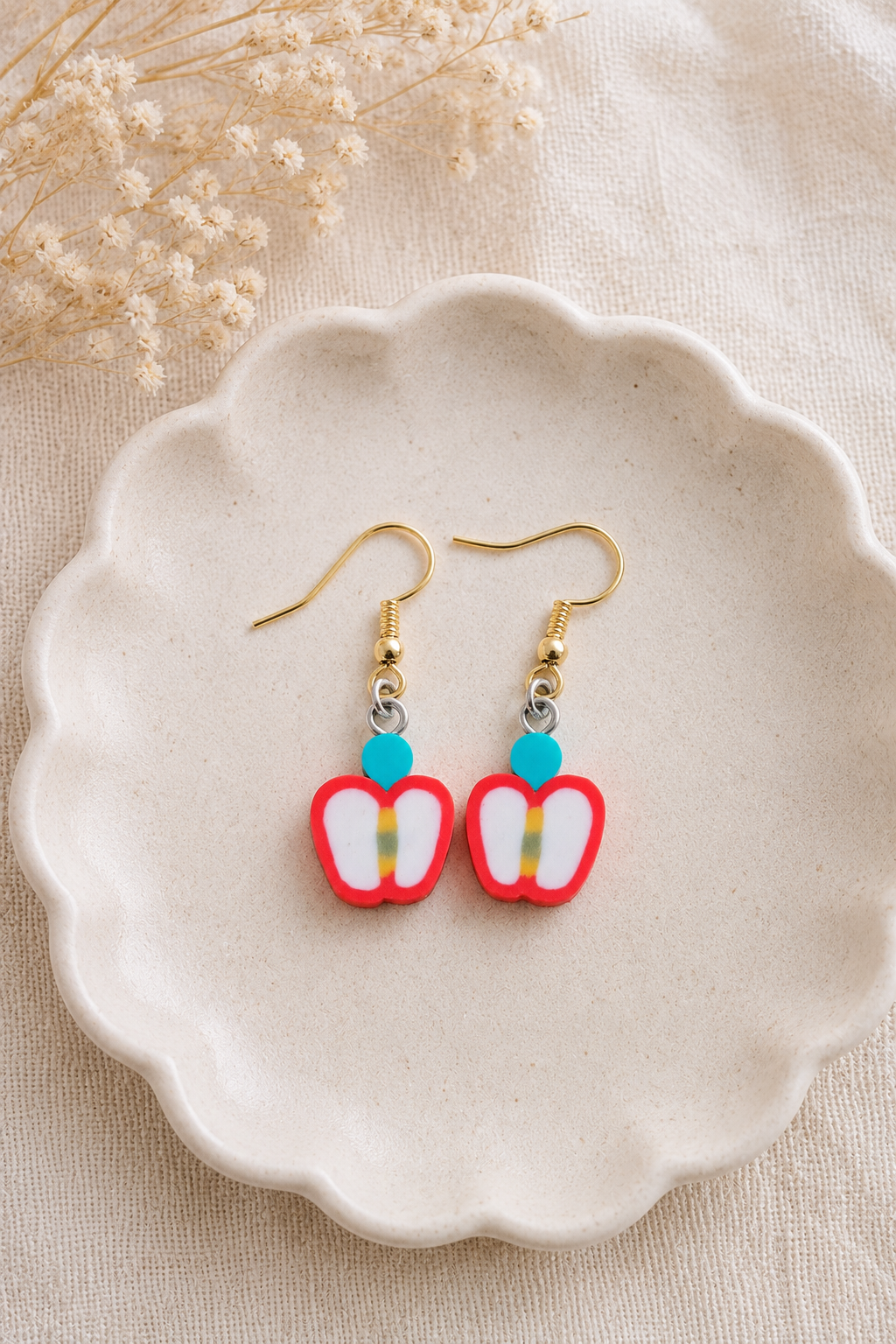 Handmade Mini Apple Slice Earrings – Fun Fruit Jewelry