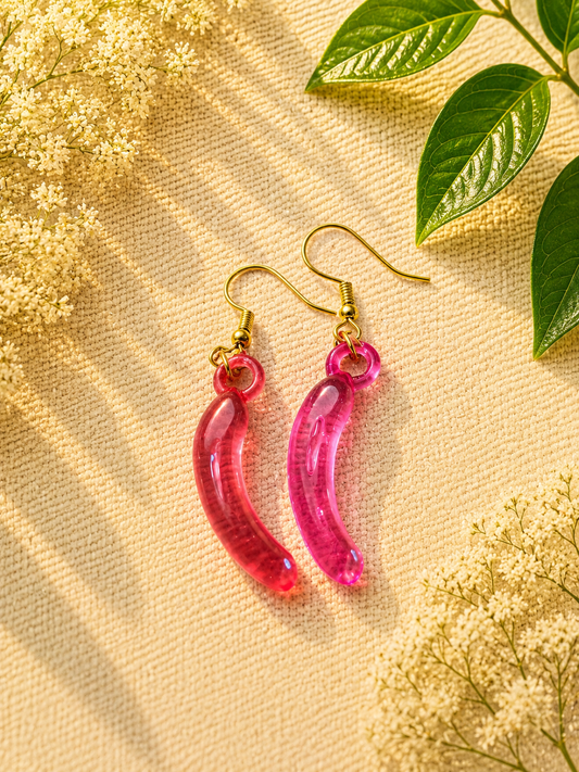 Fruity Acrylic Earrings – Colourful Banana & Candy Apple Dangle Earrings