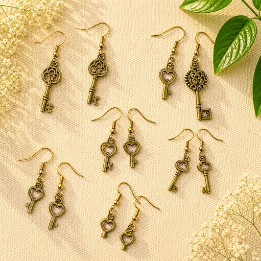 Vintage Key Dangle Earrings: Antique Bronze Steampunk Jewelry