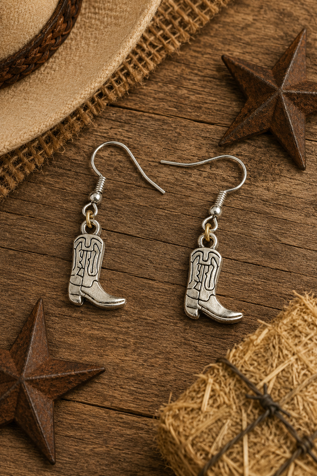 Silver Tone Cowboy Boot Earrings: Western Dangle Jewelry