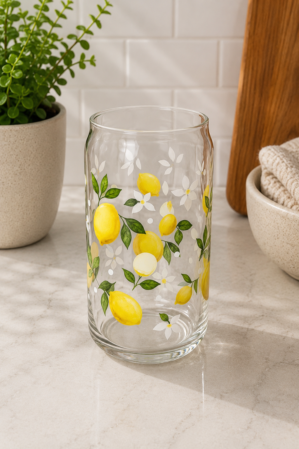 Lemon & Watermelon Glass Can Cup: Summer Fruit Drinkware