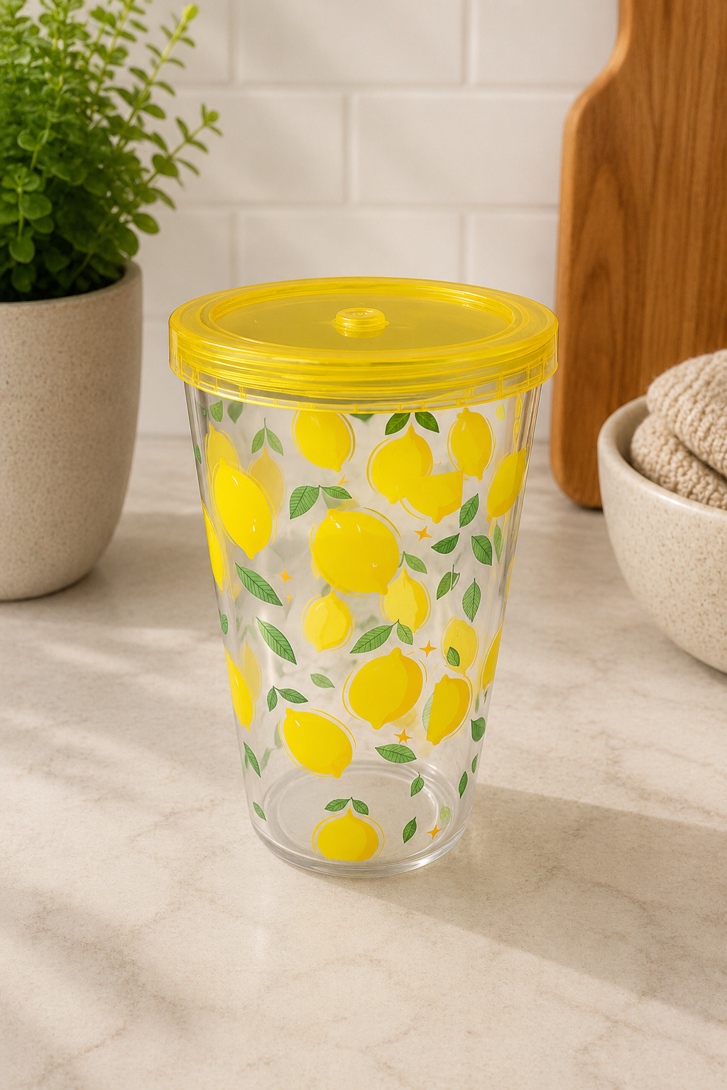 Lemon Tumbler with Lid – Summer Fruit Reusable Cup, Fresh & Fun Drinkware