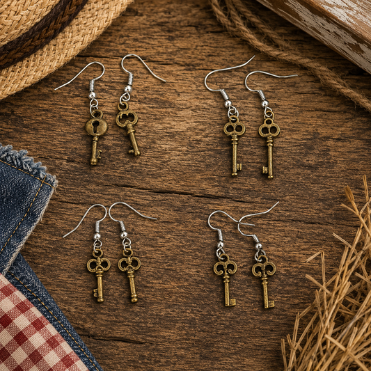 Vintage Key Dangle Earrings: Antique Bronze Steampunk Jewelry