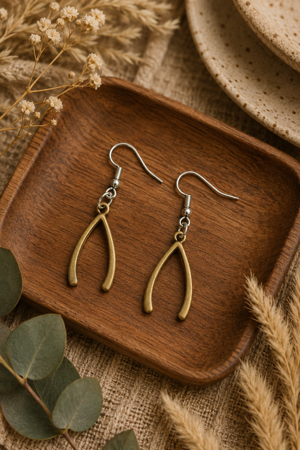 Antique Brass Wishbone Earrings – Unique Minimalist Dangle Jewelry