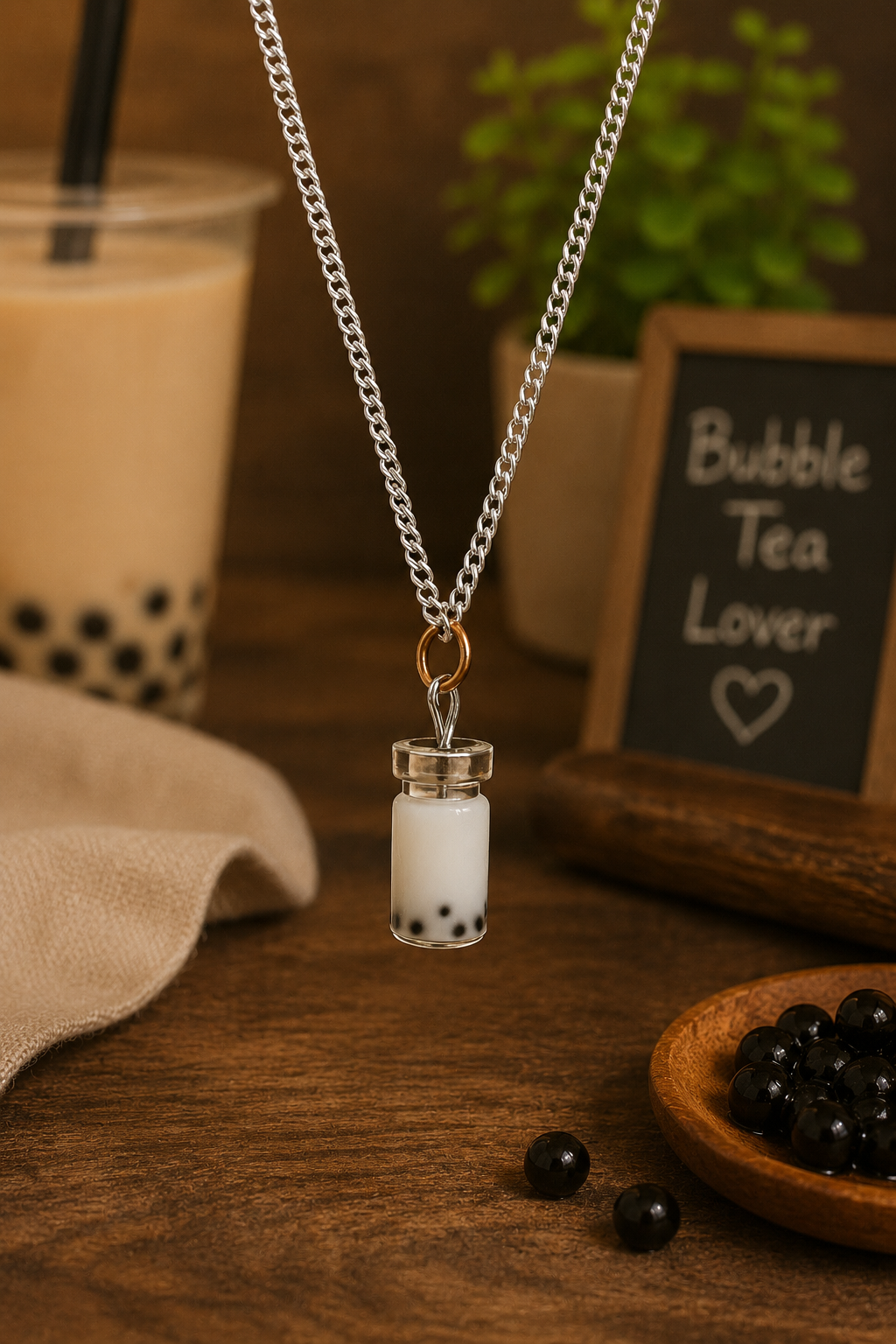 Mini Boba Tea Necklace: Bubble Tea Bottle Pendant Jewelry