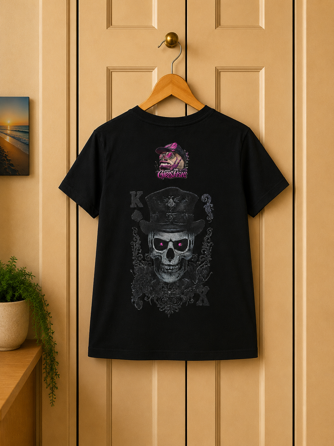 Edgy Graphic Tee: Catfish & Skull Double-Sided Black Shirt