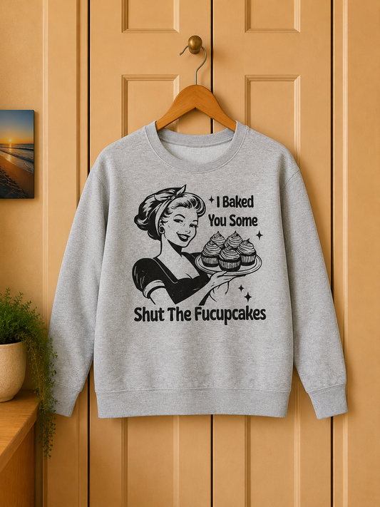 Funny Grey Jumpers | “Glorious Disaster” “Shut the Fucupcakes” Crewnecks | Unisex Humour Sweaters | Sassy & Sarcastic Gifts