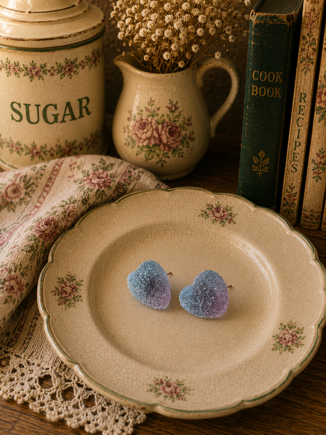 Frosted glass look heart studs