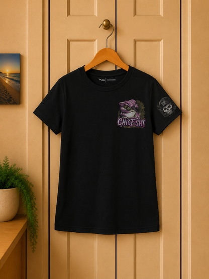 Edgy Graphic Tee: Catfish & Skull Double-Sided Black Shirt