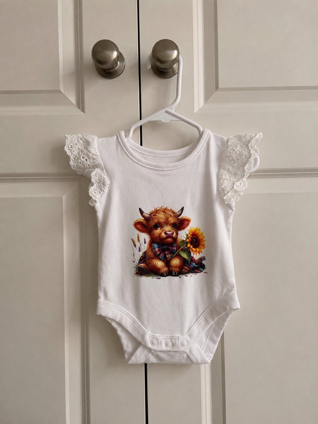 Sunflower Highland Cow Baby Bodysuit | Country Newborn Outfit