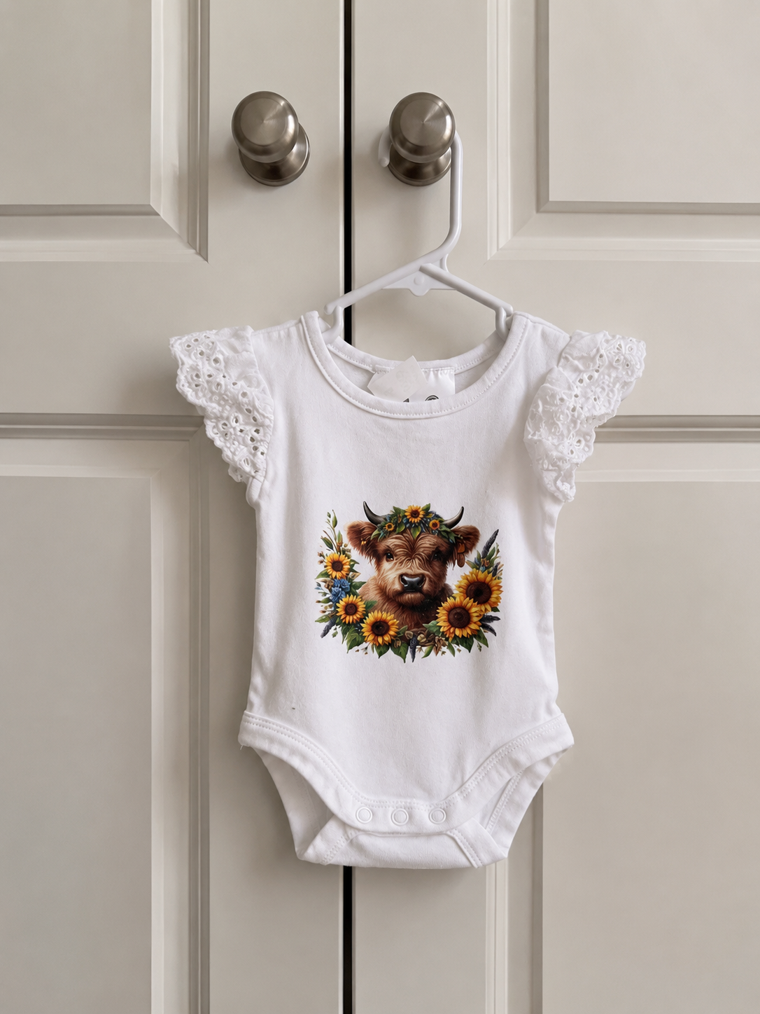 Sunflower Highland Cow Baby Bodysuit | Country Newborn Outfit