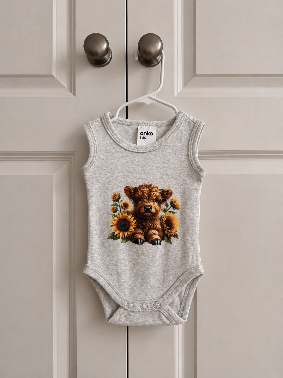 Sunflower Highland Cow Baby Bodysuit | Country Newborn Outfit