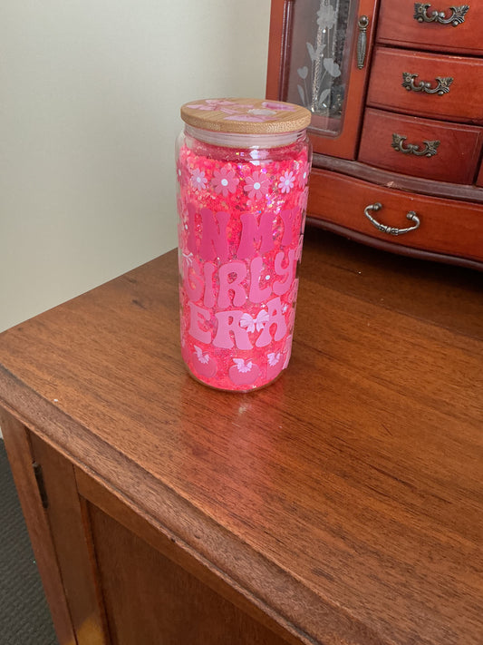 Pink “In My Girly Era” Glitter Tumbler with Bamboo Lid
