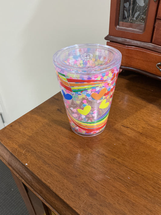 Acrylic Rainbow Heart Snow Globe Tumbler 12 Oz