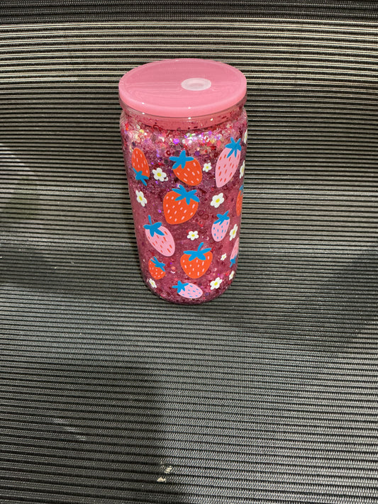 Strawberry snow globe acrylic tumbler