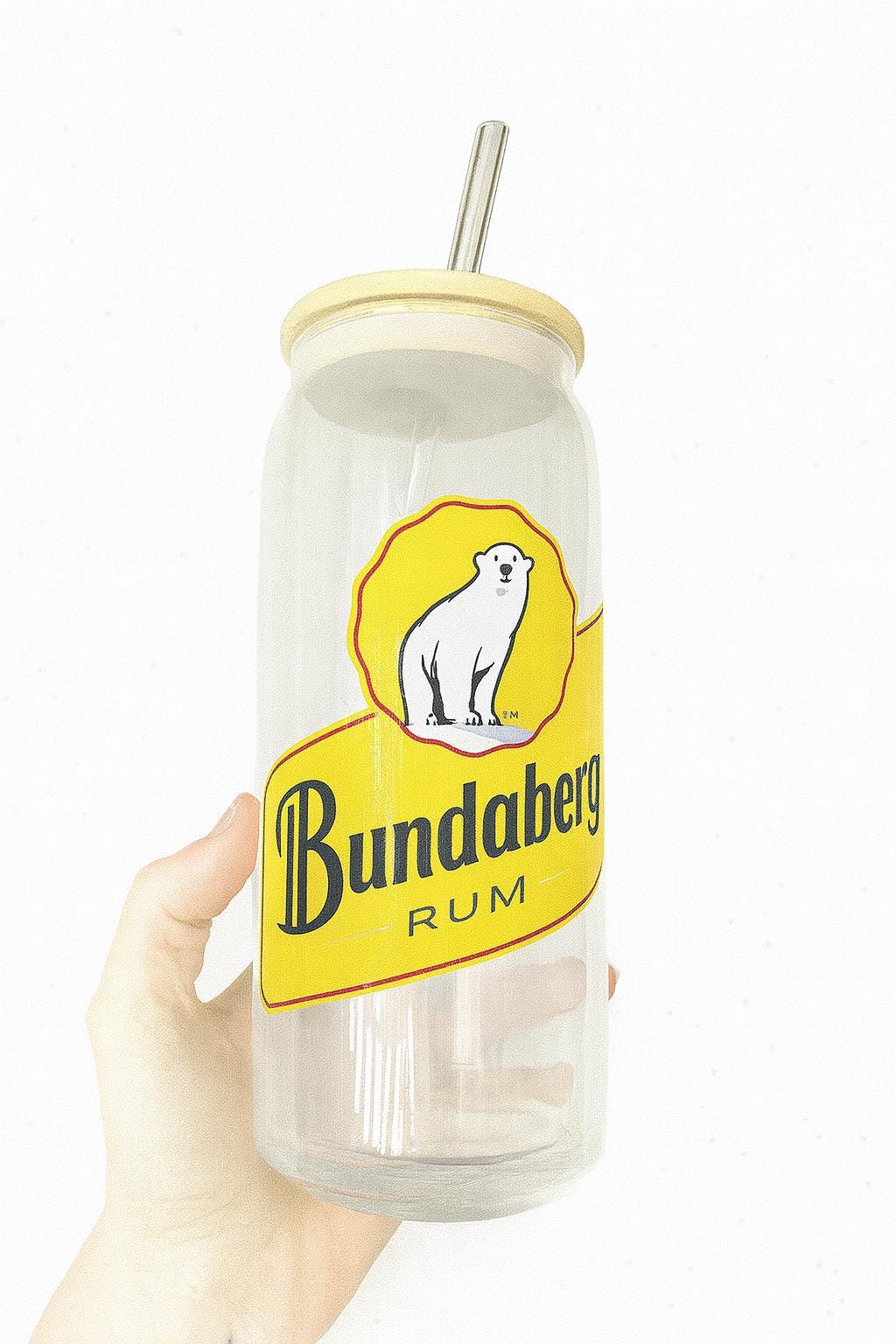 Bundaberg Rum Glass Can Cup: Aussie Drinkware with Bamboo Lid & Straw