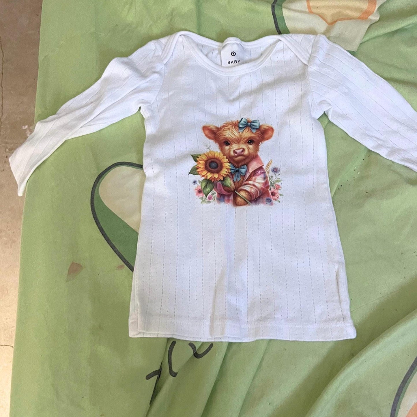 Sunflower Highland Cow Baby Long Sleeve: Country Newborn Outfit