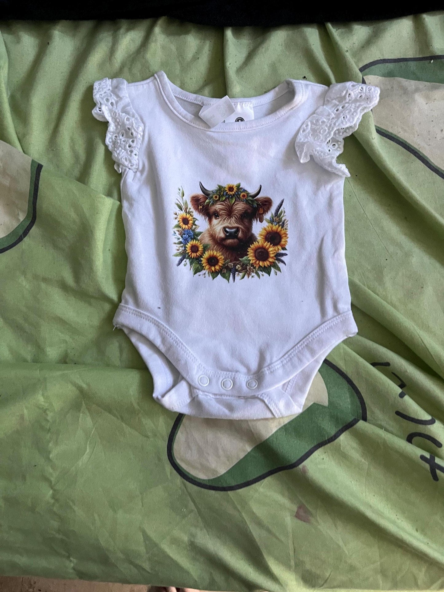 Sunflower Highland Cow Baby Bodysuit | Country Newborn Outfit