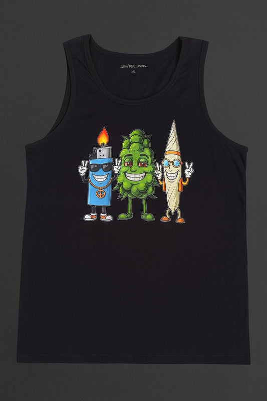 Men Graphic Tank Tops | Funny Weed Cartoon Tank | Dope Muscle Car Streetwear | Sizes XL and XS