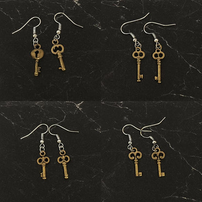Vintage Key Dangle Earrings: Antique Bronze Steampunk Jewelry