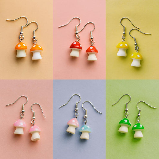Handmade Cottagecore Mushroom Earrings: Kawaii Toadstool Jewelry