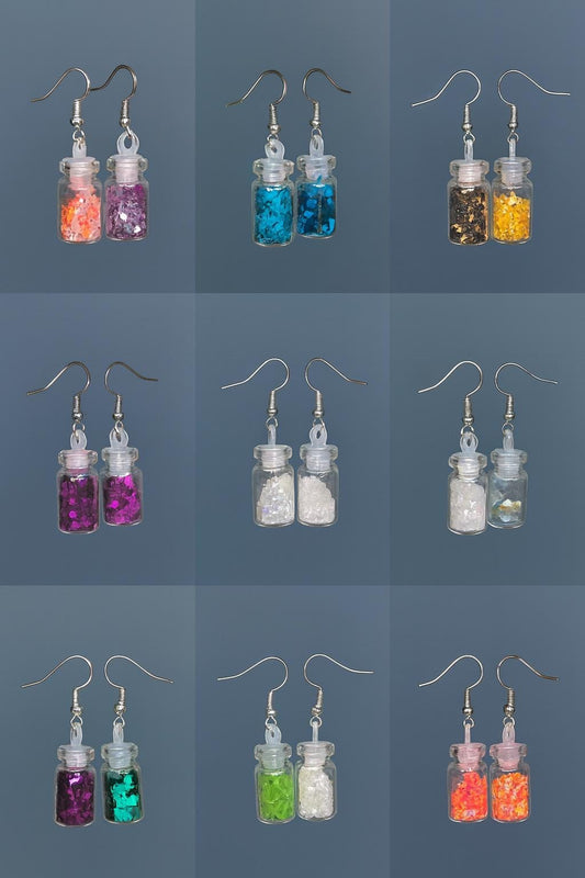 Handmade Glitter Bottle Earrings: Kawaii Resin Jar Jewelry