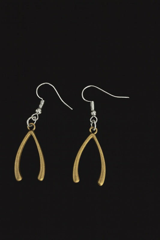 Antique Brass Wishbone Earrings – Unique Minimalist Dangle Jewelry