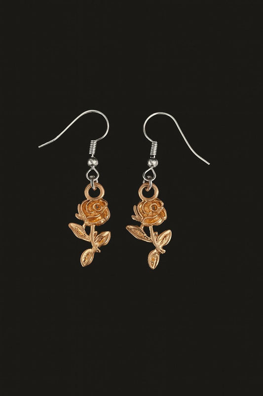 Gold Rose Earrings – Floral Dangle Jewelry, Romantic Gift for Her