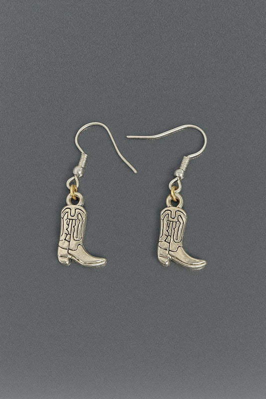 Silver Tone Cowboy Boot Earrings: Western Dangle Jewelry