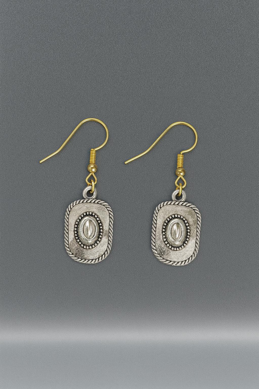 Silver Tone Concho Earrings: Rustic Western Dangle Jewelry